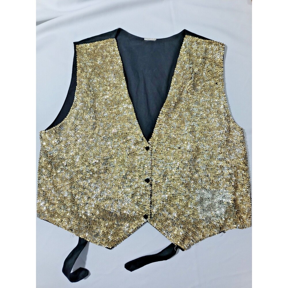 Vintage JC Style Gold Silver Sequin Vest Mens Stage Performance Entertainer